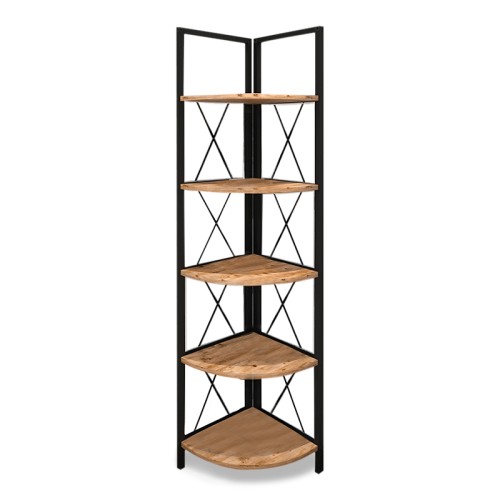 Βιβλιοθήκη γωνιακή Kelsie χρώμα μαύρο - pine oak 33x33x162εκ.