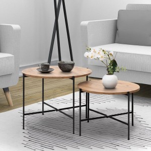 Σετ τραπεζάκια σαλονιού Zayden 2 τμχ χρώμα pine oak 65x65x52εκ.