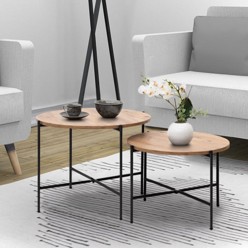 Σετ τραπεζάκια σαλονιού Zayden 2 τμχ χρώμα pine oak 65x65x52εκ.