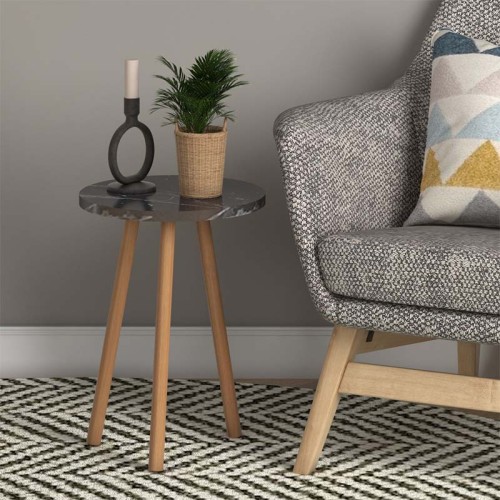 Τραπεζάκι βοηθητικό Roma χρώμα μαύρο εφέ μαρμάρου 33,5x33,5x46εκ.