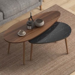 Τραπεζάκια βοηθητικά Elips χρώμα καρυδί - μαύρο εφέ μαρμάρου 116x46x46εκ.