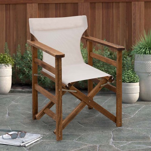 Πολυθρόνα σκηνοθέτη Queen ξύλινη μασίφ οξιά χρώμα καρυδί εμποτισμού με διάτρητο εκρού πανί 61x57x86εκ.