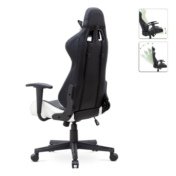 Καρέκλα γραφείου Gaming Alonso από τεχνόδερμα χρώμα λευκό - μαύρο 67x70x125/135 εκ.