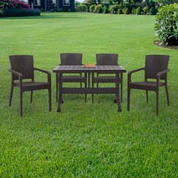 Σετ τραπεζαρία κήπου Callan 5τμχ πολυπροπυλενίου τραπέζι 120x70 - πολυθρόνα recycled χρώμα καφέ S_GP046-0002,1+GP046-0001,2x4