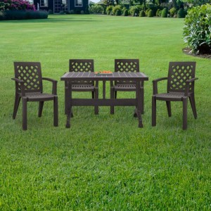 Σετ τραπεζαρία κήπου Callan 5τμχ πολυπροπυλενίου τραπέζι 120x70 - πολυθρόνα χρώμα καφέ S_GP046-0002,1+GP046-0004,3x4