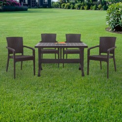 Σετ τραπεζαρία κήπου Callan 5τμχ πολυπροπυλενίου τραπέζι 140x80 - πολυθρόνα recycled χρώμα καφέ S_GP046-0003,1+GP046-0001,2x4