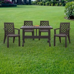 Σετ τραπεζαρία κήπου Callan 5τμχ πολυπροπυλενίου τραπέζι 140x80 - πολυθρόνα χρώμα καφέ S_GP046-0003,1+GP046-0004,3x4