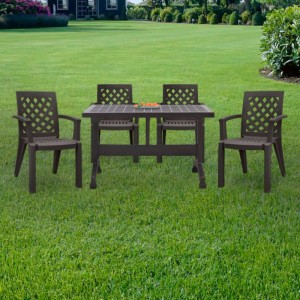 Σετ τραπεζαρία κήπου Callan 5τμχ πολυπροπυλενίου τραπέζι 140x80 - πολυθρόνα χρώμα καφέ S_GP046-0003,1+GP046-0004,3x4