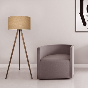 Φωτιστικό δαπέδου Rosling Mdf/ύφασμα Pvc χρώμα καρυδί/φυσικό 38x38x140εκ.