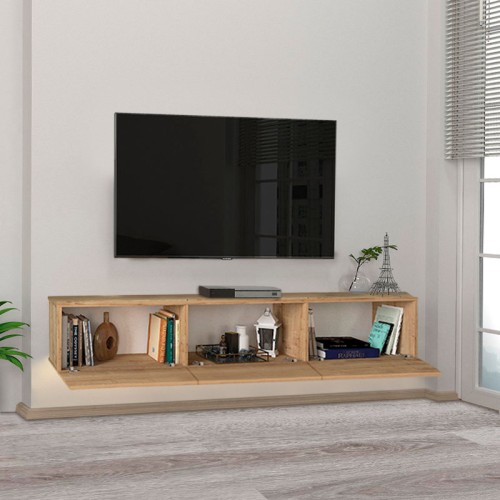 Έπιπλο τηλεόρασης επιτοίχιο Damla με LED χρώμα sapphire oak 180x29,5x29,5εκ.