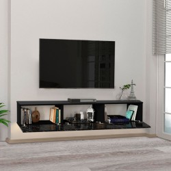 Έπιπλο τηλεόρασης επιτοίχιο Damla με LED χρώμα μαύρο εφέ μαρμάρου 180x29,5x29,5εκ.
