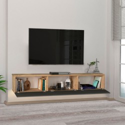 Έπιπλο τηλεόρασης επιτοίχιο Damla με LED χρώμα sapphire oak - ανθρακί 180x29,5x29,5εκ.