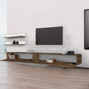Έπιπλο τηλεόρασης Nirvana χρώμα καρυδί - λευκό 180x31,3x41,7εκ.