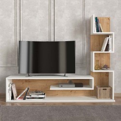 Έπιπλο τηλεόρασης Metehan χρώμα λευκό - sapphire oak 149,5x29,5x120εκ.