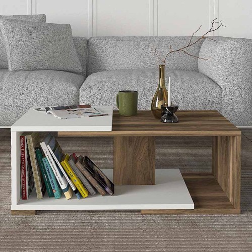 Τραπεζάκι σαλονιού Mareta χρώμα λευκό - καρυδί 81,8x50x35εκ.