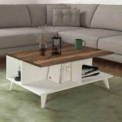 Τραπεζάκι σαλονιού Sedra χρώμα λευκό - καρυδί 90x60x38,6εκ.