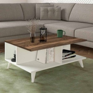 Τραπεζάκι σαλονιού Sedra χρώμα λευκό - καρυδί 90x60x38,6εκ.