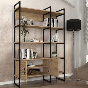 Βιβλιοθήκη Eduardo μεταλλική - μελαμίνης χρώμα sapphire oak 120x39x180εκ.