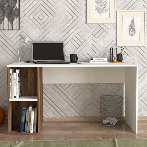 Γραφείο εργασίας Coral χρώμα λευκό - καρυδί 140x60x75εκ.