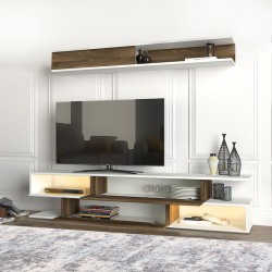 Σύνθεση τηλεόρασης Manet με LED χρώμα λευκό - καρυδί 180x29,5x39εκ.