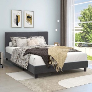 Κρεβάτι Flat υφασμάτινο χρώμα ανθρακί 150x200εκ.
