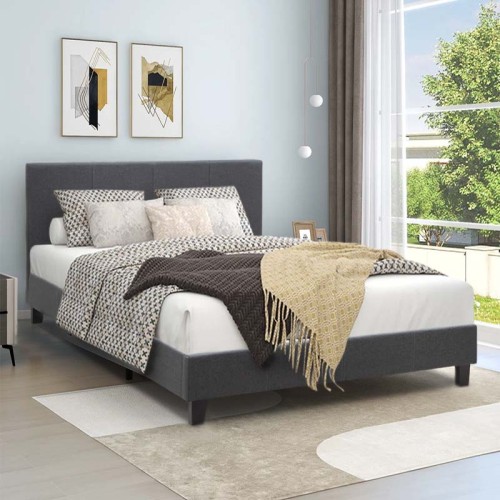 Κρεβάτι Flat υφασμάτινο χρώμα ανθρακί 140x190εκ.