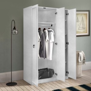Ντουλάπα ρούχων Hampton τρίφυλλη χρώμα λευκό 103x52x185εκ.
