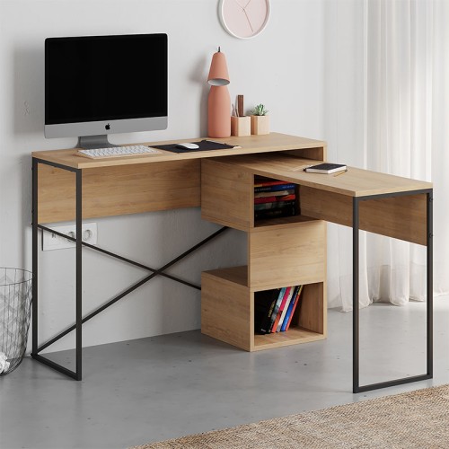 Γραφείο εργασίας πολυμορφικό Badau χρώμα sapphire oak 110x37,2x77εκ.