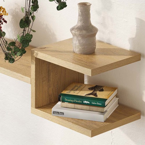Ραφιέρα τοίχου Fork 2 τεμαχίων χρώμα sapphire oak 75x19,5x18εκ.