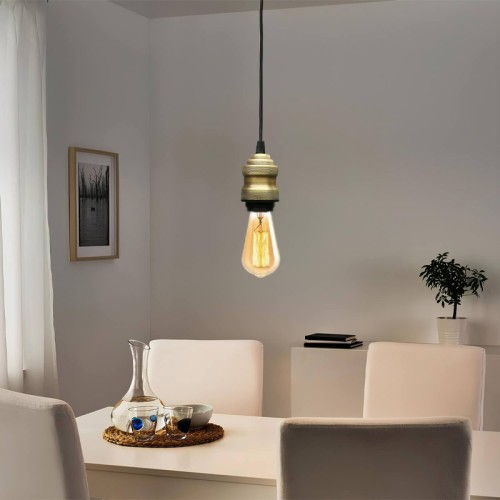 Φωτιστικό οροφής Rustic E27 μεταλλικό μονόφωτο χρώμα retro antique 100-120εκ.