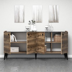 Μπουφές Lidya χρώμα καρυδί - μαύρο εφέ μαρμάρου 182x41x82,5εκ.