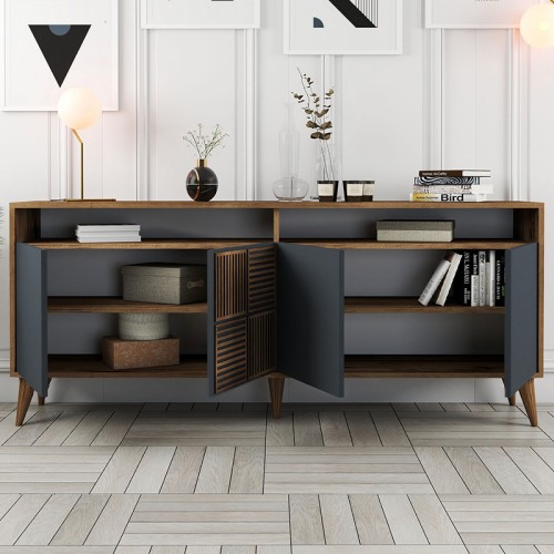 Μπουφές Milan χρώμα καρυδί - ανθρακί 180x35x78,6εκ.