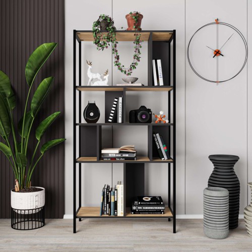 Βιβλιοθήκη Midi χρώμα sapphire oak - silky black 88x35x175εκ.