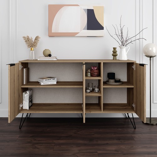 Μπουφές Clara χρώμα ανοιχτό καρυδί 142x35,6x83εκ.