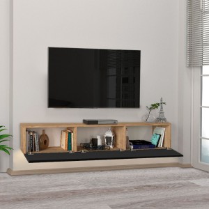 Έπιπλο τηλεόρασης επιτοίχιο Damla με LED χρώμα sapphire oak - μαύρο 180x29,5x29,5εκ.