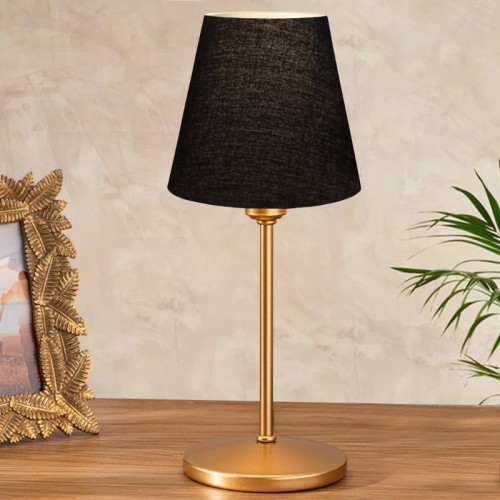 Φωτιστικό επιτραπέζιο Santo E27 ύφασμα Pvc χρώμα μαύρο - χρυσό Ø13x37εκ.