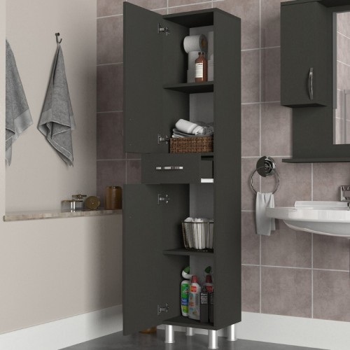 Ντουλάπι κουζίνας - μπάνιου Selina χρώμα ανθρακί 35x31x179εκ. Ντουλάπι κουζίνας - μπάνιου Selina χρώμα ανθρακί 35x31x179εκ.