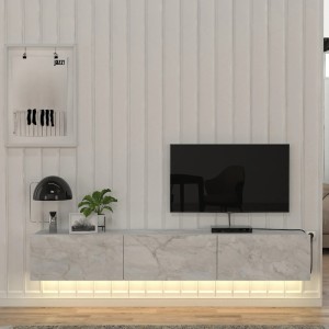 Έπιπλο τηλεόρασης επιτοίχιο Damla με LED χρώμα λευκό εφέ μαρμάρου 180x29,5x29,5εκ.