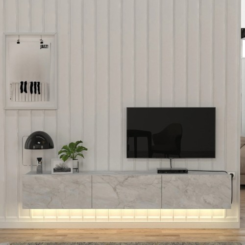 Έπιπλο τηλεόρασης επιτοίχιο Damla με LED χρώμα λευκό εφέ μαρμάρου 180x29,5x29,5εκ.