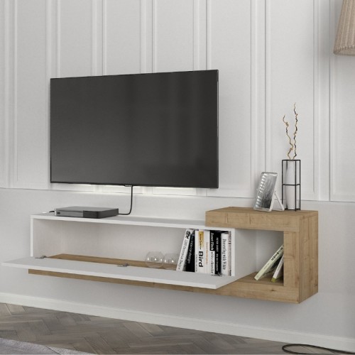 Έπιπλο τηλεόρασης επιτοίχιο Volare χρώμα λευκό - sapphire oak 150x29,6x38,6εκ.
