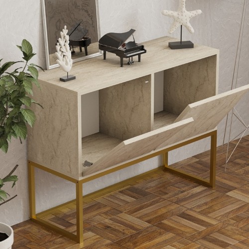 Κονσόλα - Μπουφές Zermat χρώμα μπεζ travertine - χρυσό 90x34x70εκ.