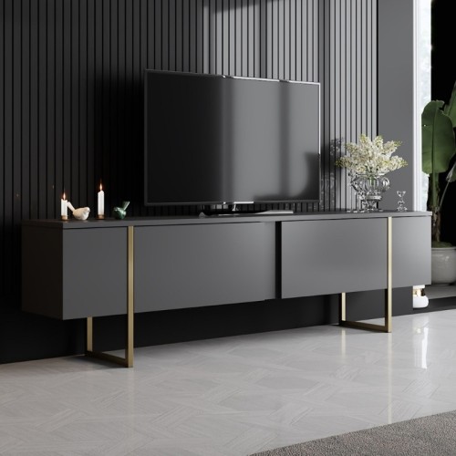 Έπιπλο τηλεόρασης Luxe χρώμα ανθρακί - χρυσό 180x30x50εκ.
