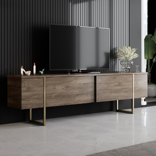 Έπιπλο τηλεόρασης Luxe χρώμα καρυδί - χρυσό 180x30x50εκ.