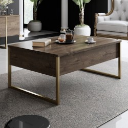 Τραπεζάκι σαλονιού Luxe χρώμα καρυδί - χρυσό 90x60x40εκ.