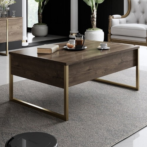 Τραπεζάκι σαλονιού Luxe χρώμα καρυδί - χρυσό 90x60x40εκ.