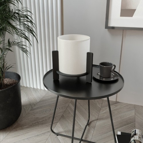 Φωτιστικό επιτραπέζιο Pine E27 Mdf - ύφασμα Pvc χρώμα μαύρο - κρεμ Ø20x20εκ.