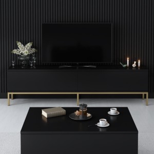 Έπιπλο τηλεόρασης Lord χρώμα μαύρο - χρυσό 180x30x47εκ.