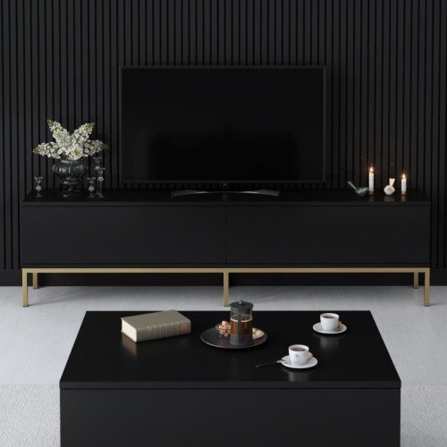 Έπιπλο τηλεόρασης Lord χρώμα μαύρο - χρυσό 180x30x47εκ.