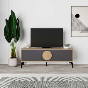 Έπιπλο τηλεόρασης Gora χρώμα sapphire oak - silky black 140x35,6x51εκ.