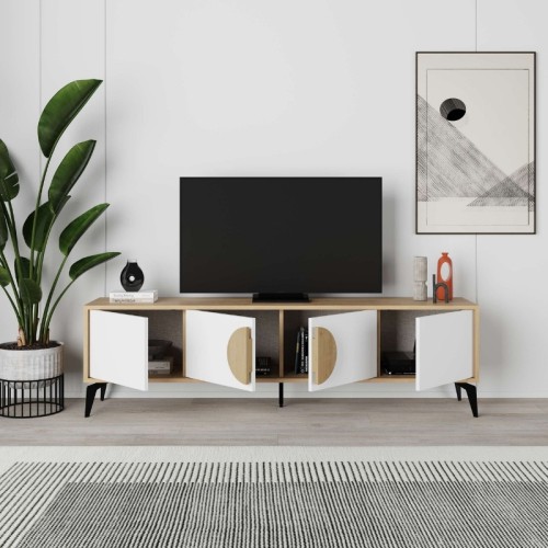 Έπιπλο τηλεόρασης Gora χρώμα sapphire oak - λευκό 180x35,6x51εκ.